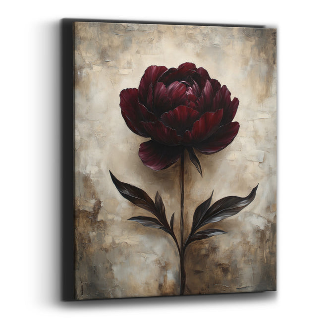 Plum Peony Dark Leaves Parchment Canvas Wall Art