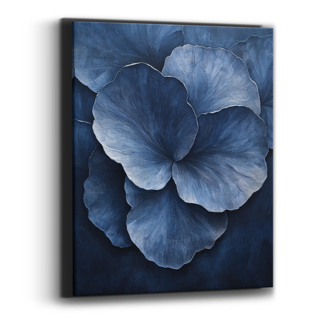 Indigo Overlapping Petals Contemporary Botanical Canvas Wall Art