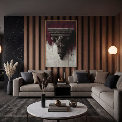 Burgundy Carved Bracket Classical Luxe wall art in an elegant modern room – carved classical bracket with scrolled