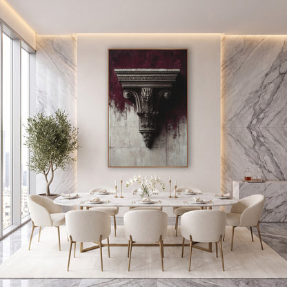 Burgundy Carved Bracket Classical Luxe wall art in an elegant modern room – carved classical bracket with scrolled