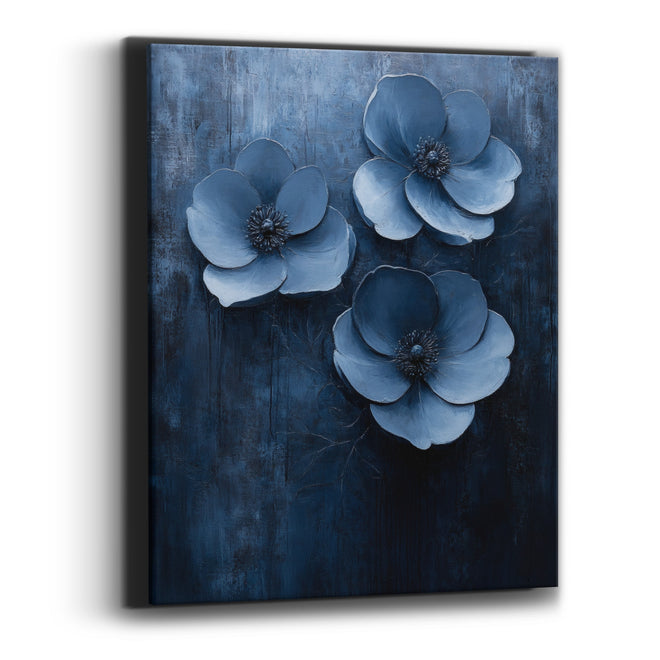Triple Denim Blue Flower Trio Canvas Wall Art