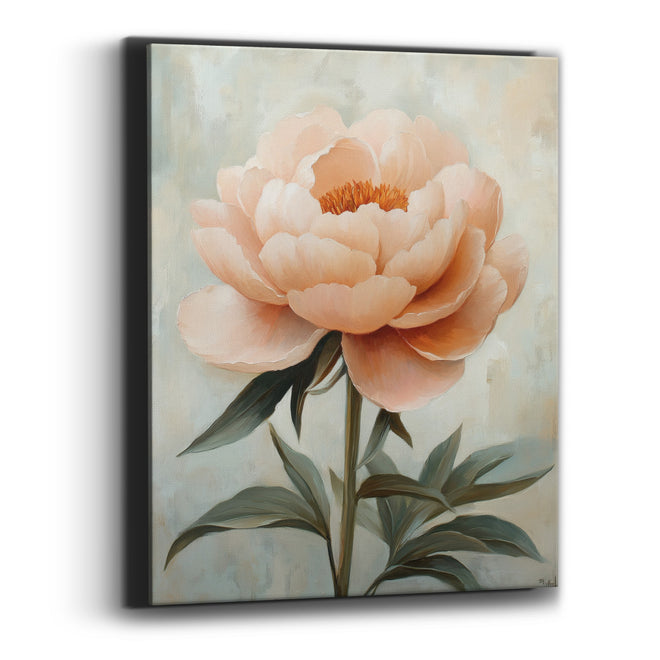 Sage Leaf Peony Painterly Floral Canvas Wall Art