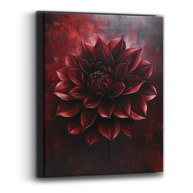 Crimson Dahlia Stem Dramatic Moody Canvas Wall Art