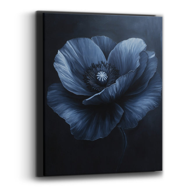 Navy Poppy Bloom Moody Botanical Canvas Wall Art