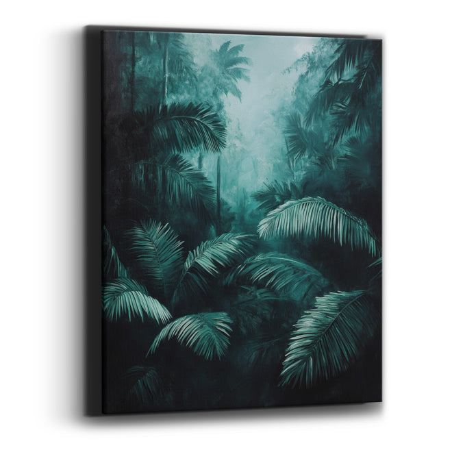 Misty Teal Palm Jungle Botanical Canvas Wall Art