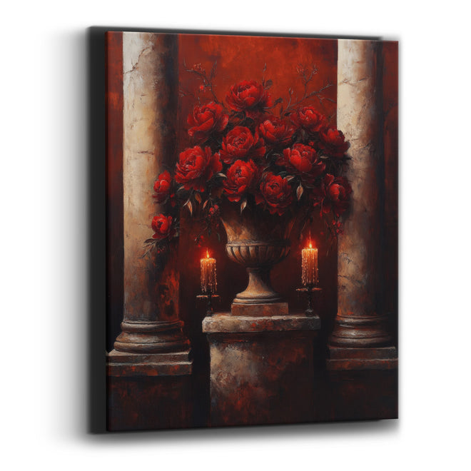 Crimson Peony Urn Classical Luxury Canvas Wall Art
