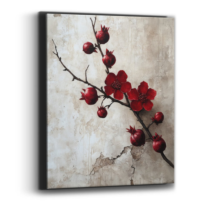 Crimson Pomegranate Branch Botanical Canvas Wall Art