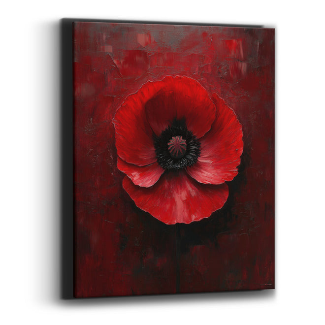 Crimson Poppy Black Center Moody Canvas Wall Art