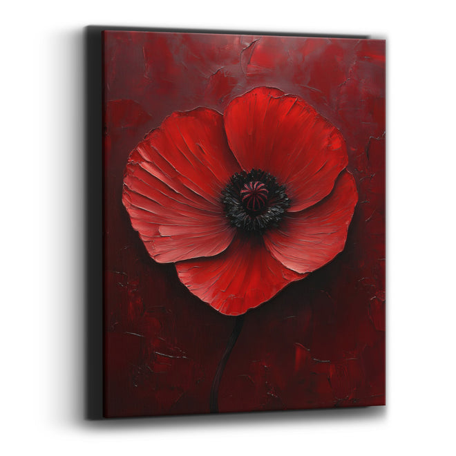 Sprawling Poppy Curved Stem Impasto Canvas Wall Art