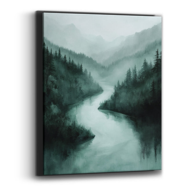Misty Emerald River Valley Landscape Canvas Wall Art