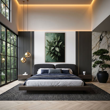 Silvery Sage Leaves Moody wall art in an elegant modern room – cluster of silvery sage green leaves against a pale