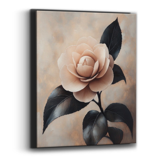 Blush Camellia Bloom Moody Botanical Canvas Wall Art