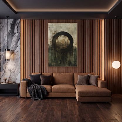 Dark Ring Olive Abstract Modern wall art in an elegant modern room – abstract artwork of a thick dark brown ring