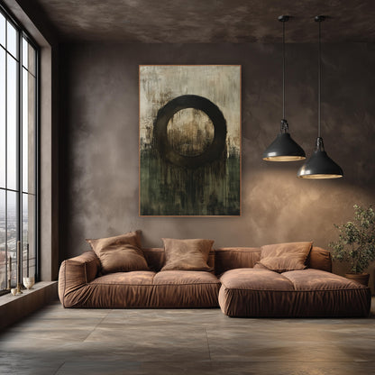 Dark Ring Olive Abstract Modern wall art in an elegant modern room – abstract artwork of a thick dark brown ring