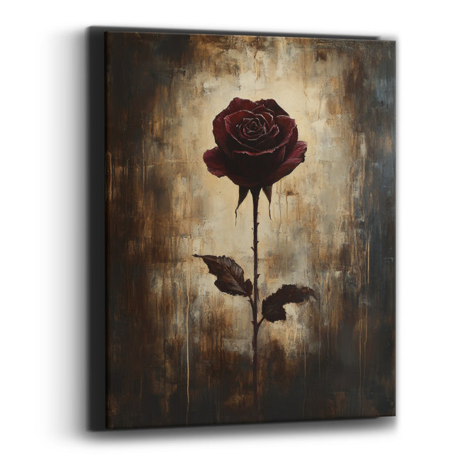 Single Burgundy Rose Moody Botanical Canvas Wall Art