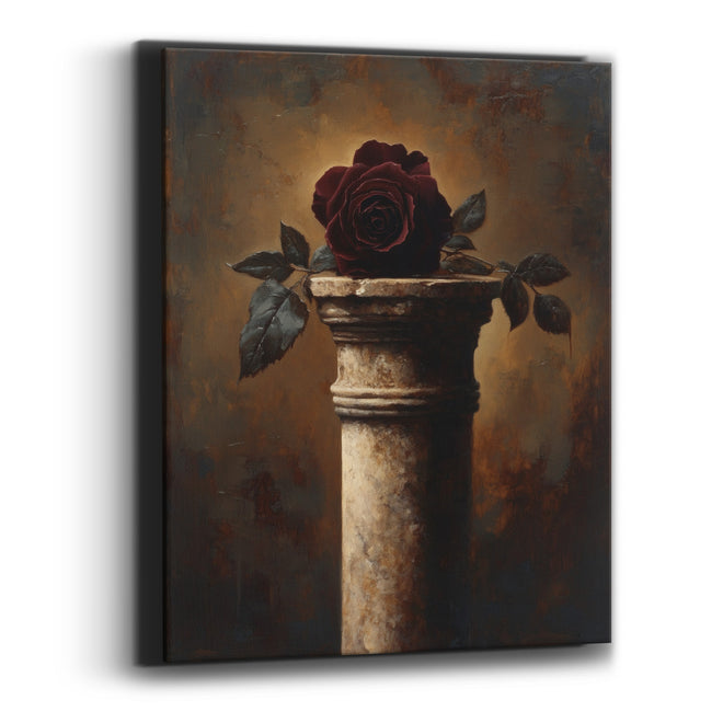 Dark Crimson Rose Column Still Life Canvas Wall Art