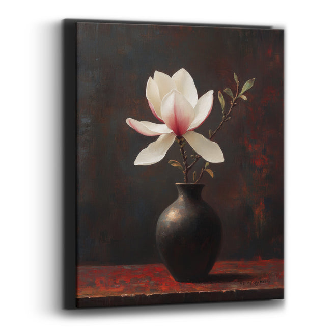 White Magnolia Dark Vase Moody Canvas Wall Art