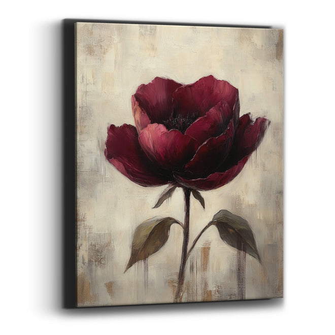 Wine Rose Twin Leaves Painterly Canvas Wall Art
