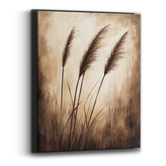 Sepia Tall Grass Plumes Neutral Canvas Wall Art