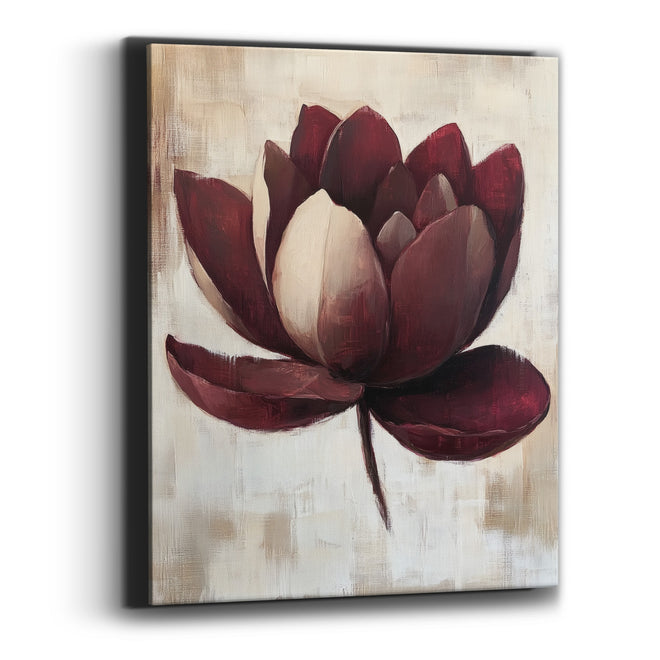 Burgundy Lotus Bloom Modern Botanical Canvas Wall Art