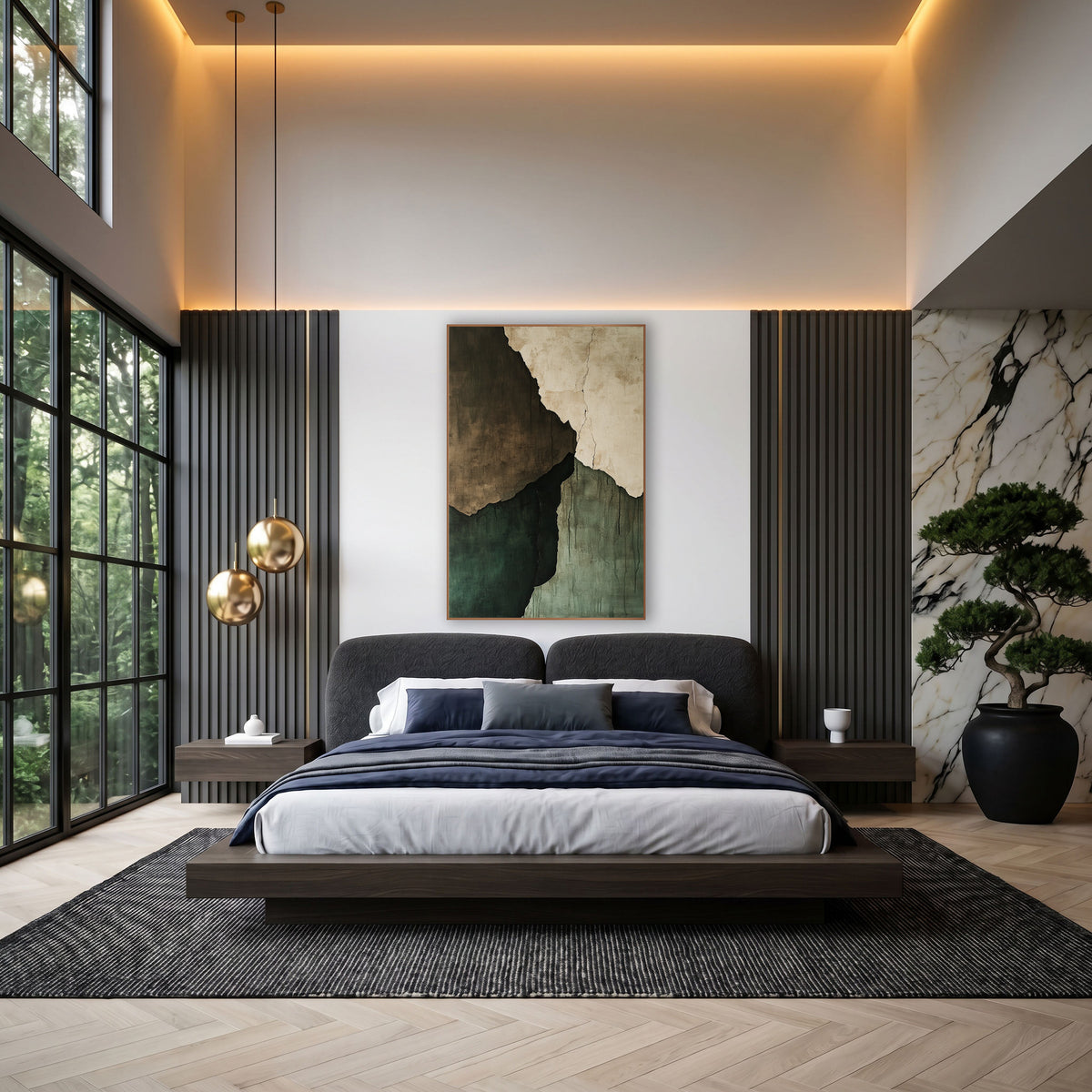 Jagged Plaster Quadrants Abstract wall art in an elegant modern room – abstract artwork of torn plaster slabs