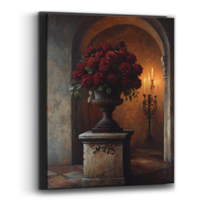 Archway Candelabra Crimson Roses Classic Canvas Wall Art