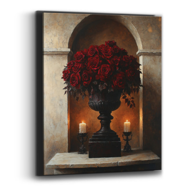 Ebony Urn Crimson Roses Moody Canvas Wall Art