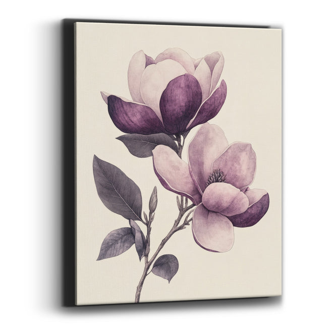 Sketched Plum Magnolia Pair Engraving Canvas Wall Art