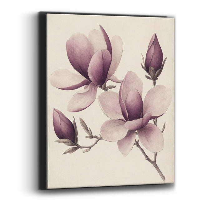 Magnolia Bud Cluster Engraved Botanical Canvas Wall Art