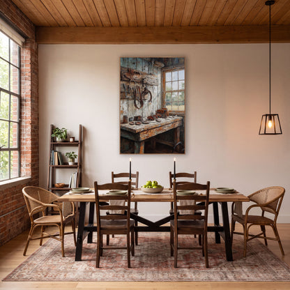 Rustic Farrier Workshop Western Scene wall art in a rustic western-style room – farrier workshop corner