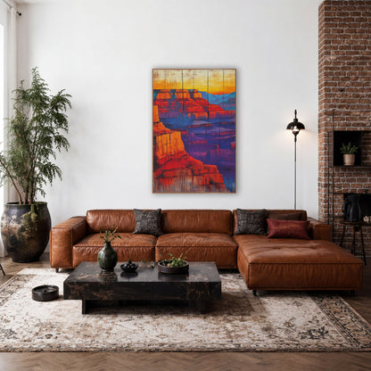 Fiery Canyon Cliffs Southwestern Decor wall art in a rustic western-style room – canyon cliffs in red and orange glow