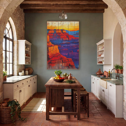 Fiery Canyon Cliffs Southwestern Decor wall art in a rustic western-style room – canyon cliffs in red and orange glow
