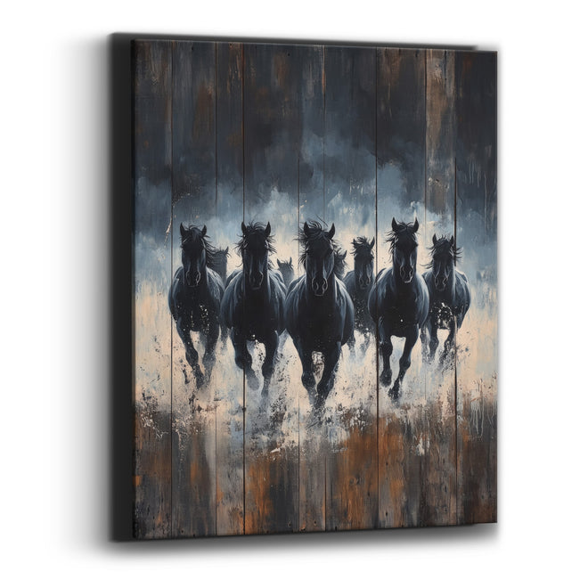 Dark Running Horses Western Canvas Wall Art