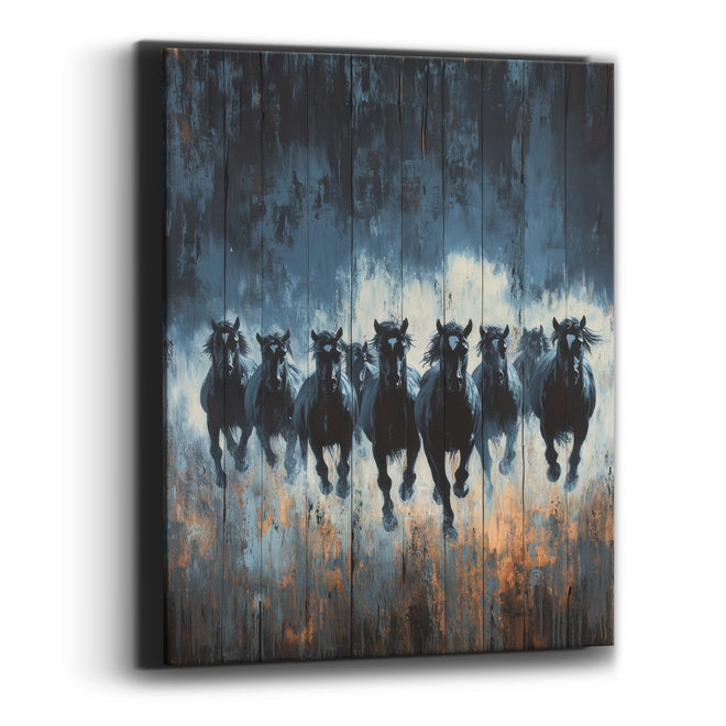 Galloping Dark Horses Rustic Western Canvas Wall Art