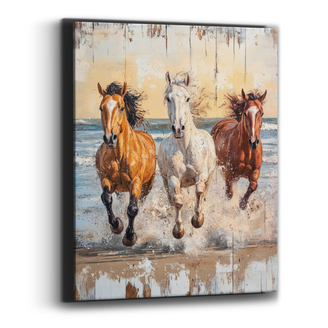Charging Surf Stallions Golden Dawn Canvas Wall Art