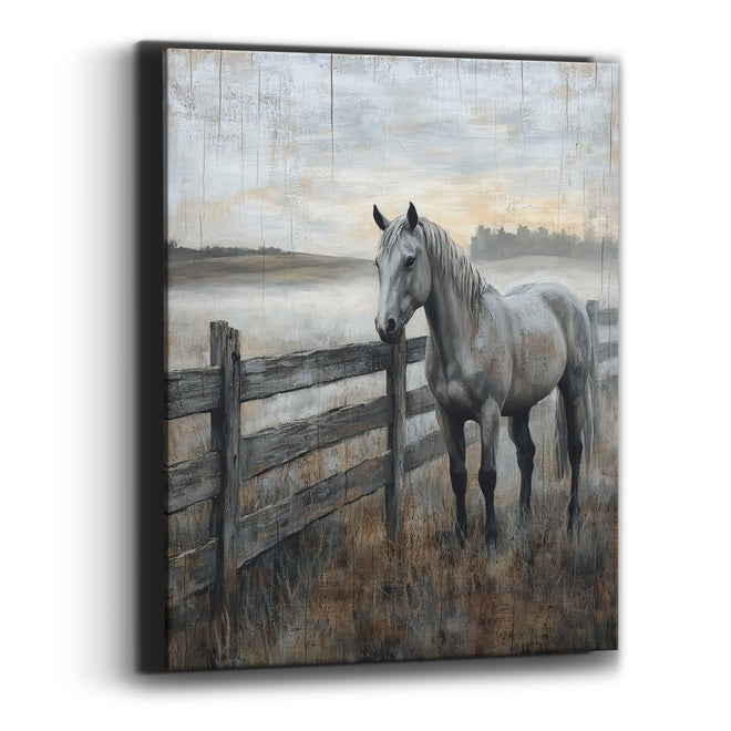 Gray Horse at Fence Western Canvas Wall Art