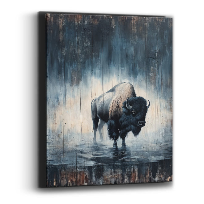Lone Bison Slate Blue Western Canvas Wall Art