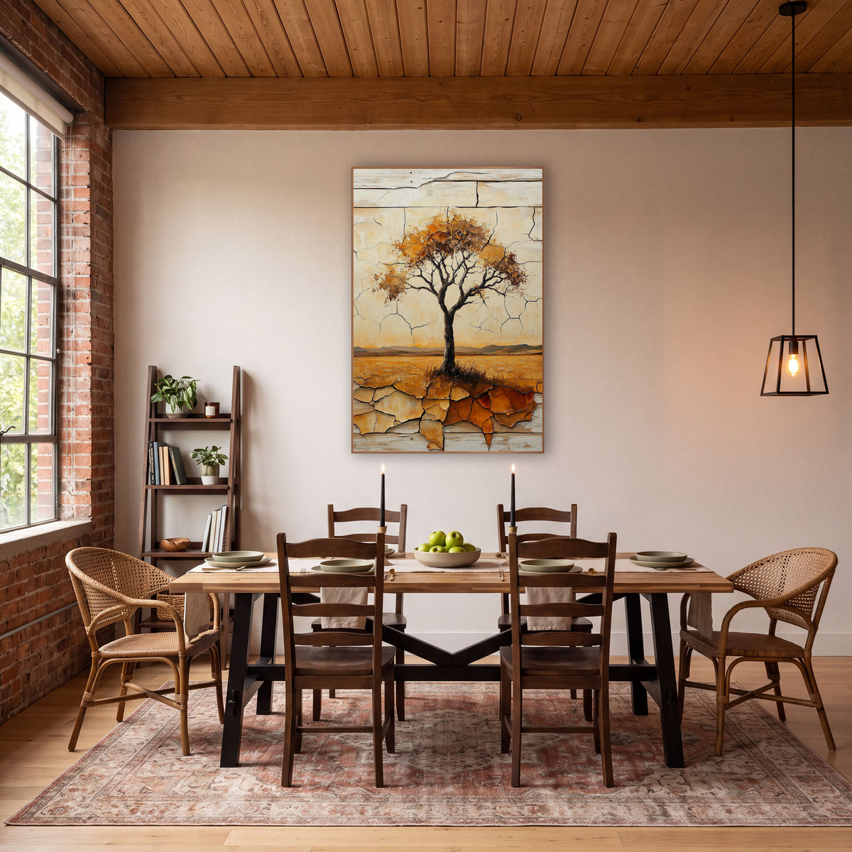 Lone Prairie Tree Rustic Western wall art in a rustic western-style room – lone tree with amber and rust leaves