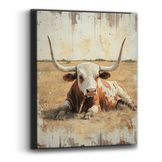 Open Range Longhorn Whitewashed Western Canvas Wall Art
