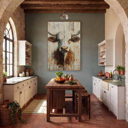 Brown Longhorn Dripping Ears Rustic wall art in a rustic western-style room – front-facing white and rust-brown