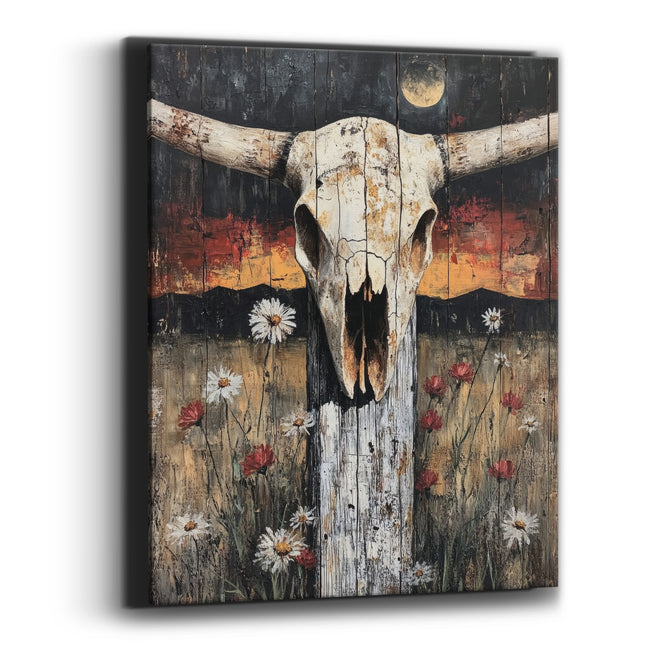 Longhorn Skull Fence Post Western Canvas Wall Art