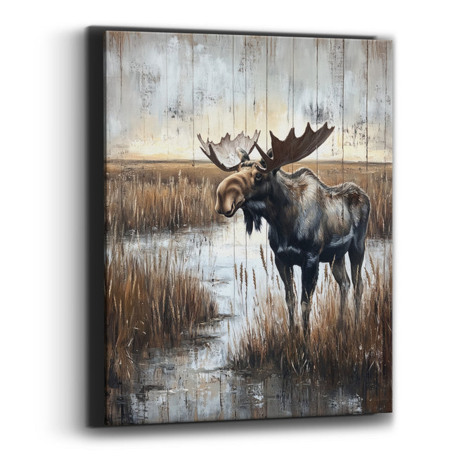 Side Profile Moose Wetland Rustic Canvas Wall Art