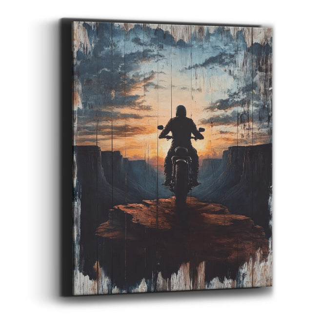 Motorcycle Rider Canyon Overlook Western Canvas Wall Art