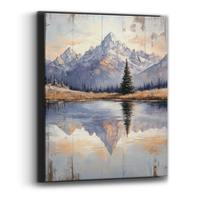 Twilight Peak Pine Mirror Landscape Canvas Wall Art