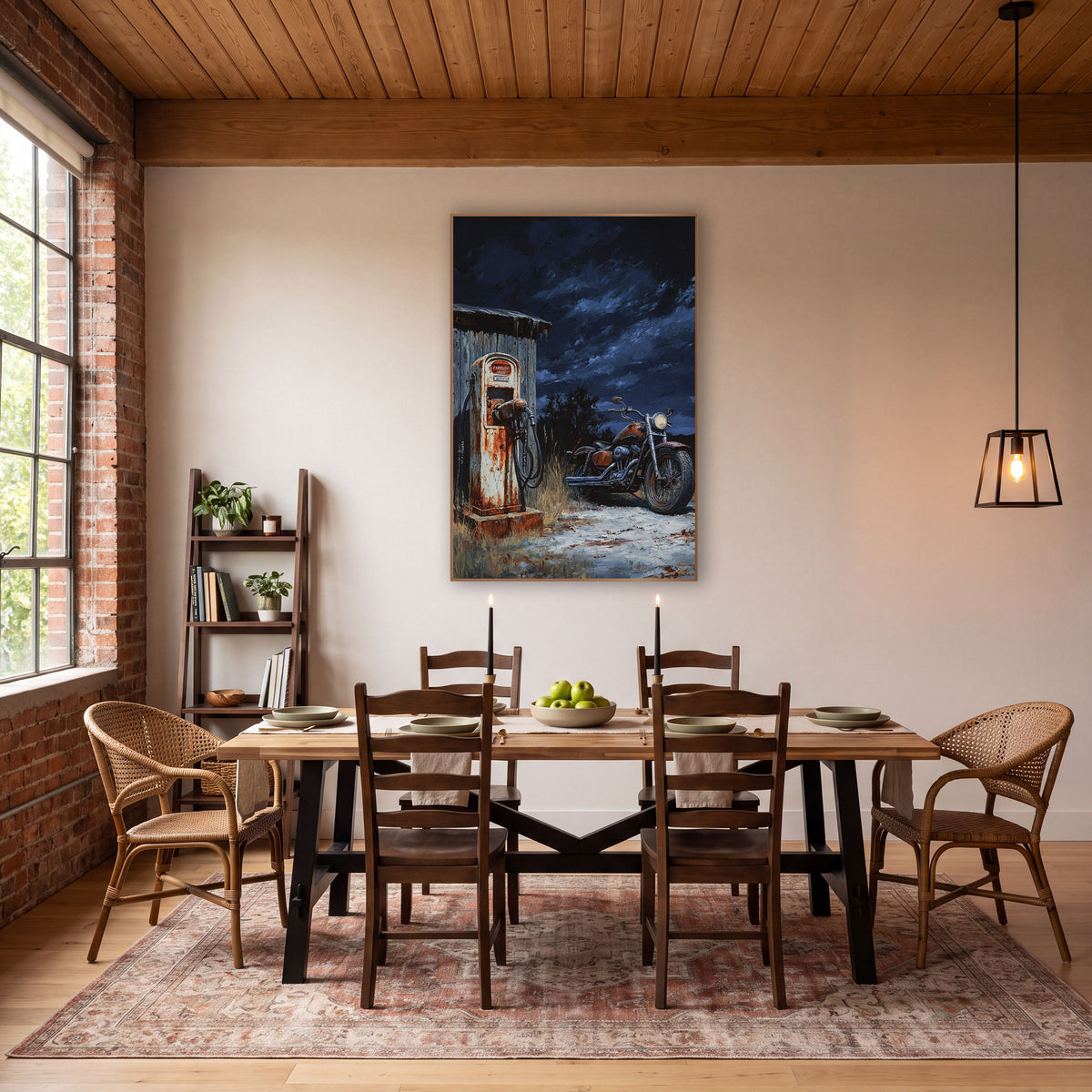 Rusty Roadside Pump Western Americana wall art in a rustic western-style room – rusty old gas pump beside a gray