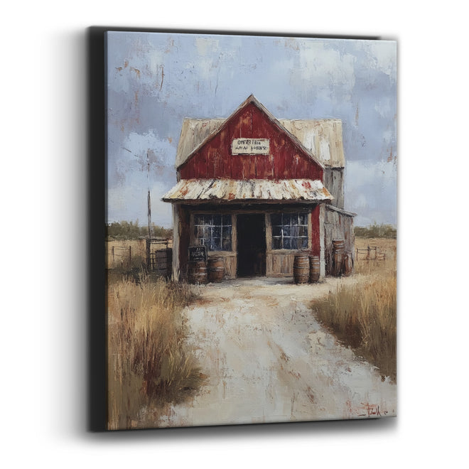Red Prairie Storefront Western Landscape Canvas Wall Art