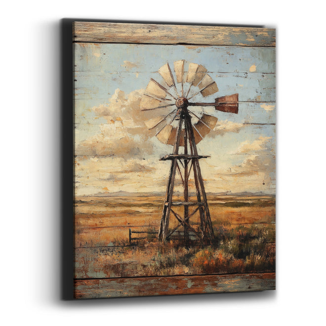 Pale Plank Windmill Vintage Canvas Wall Art