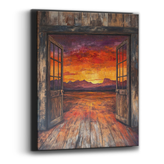 Open Saloon Doors Desert Sunset Western Canvas Wall Art