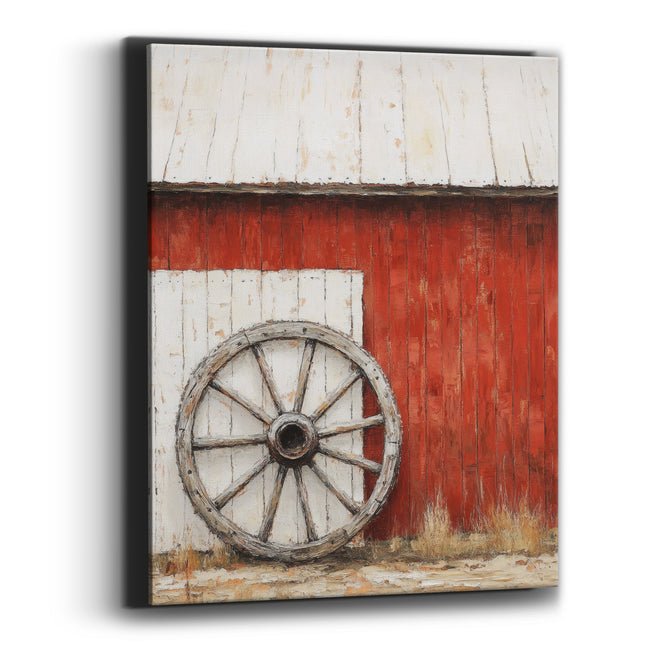 Whitewashed Door Wheel Barn Painterly Canvas Wall Art