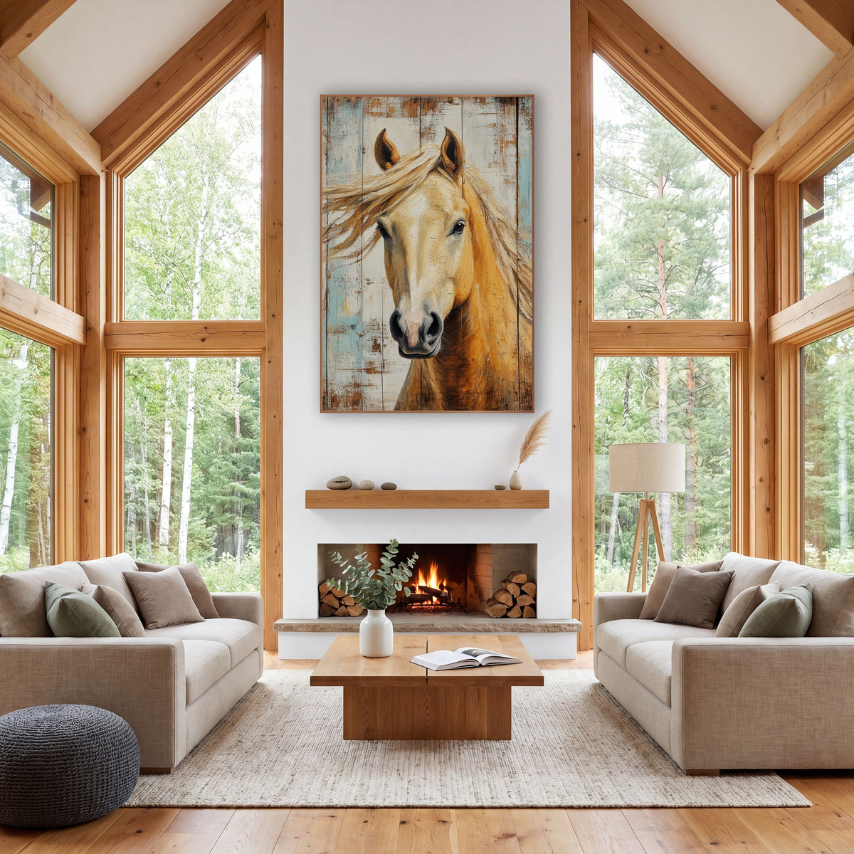 Palomino Horse Portrait Rustic Western wall art in a rustic western-style room – palomino horse portrait